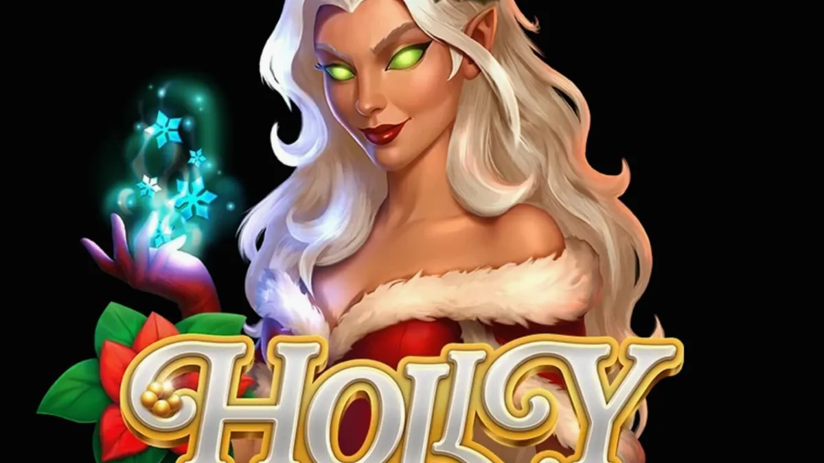 Interface do jogo de slot Holly com tema de floresta de inverno e luzes festivas